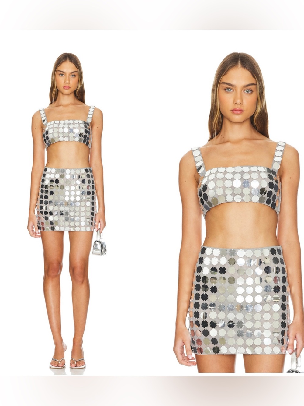 NWT Lovers and Friends Gilles Sequin Crop Top in Disco Silver